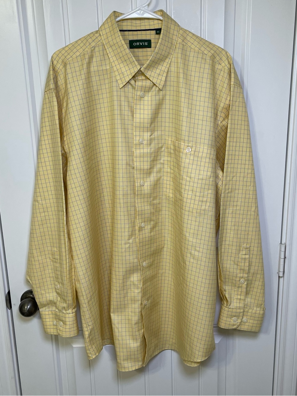 Orvis Men's XL Long Sleeve Button Down Shirt - Yellow Plaid Check 100% Cotton